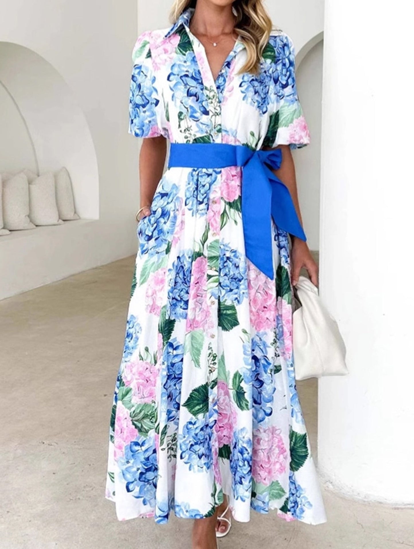 Boho Print Short Sleeve Belted A-Line Dress ??Flowy & Feminine Summer Dress