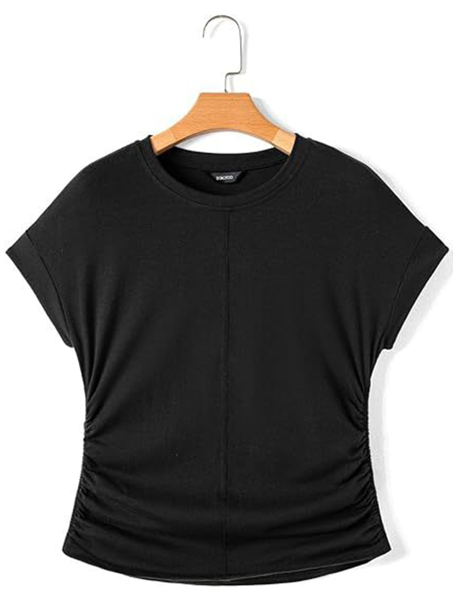Stylish side pleated shoulder short sleeve shirt
