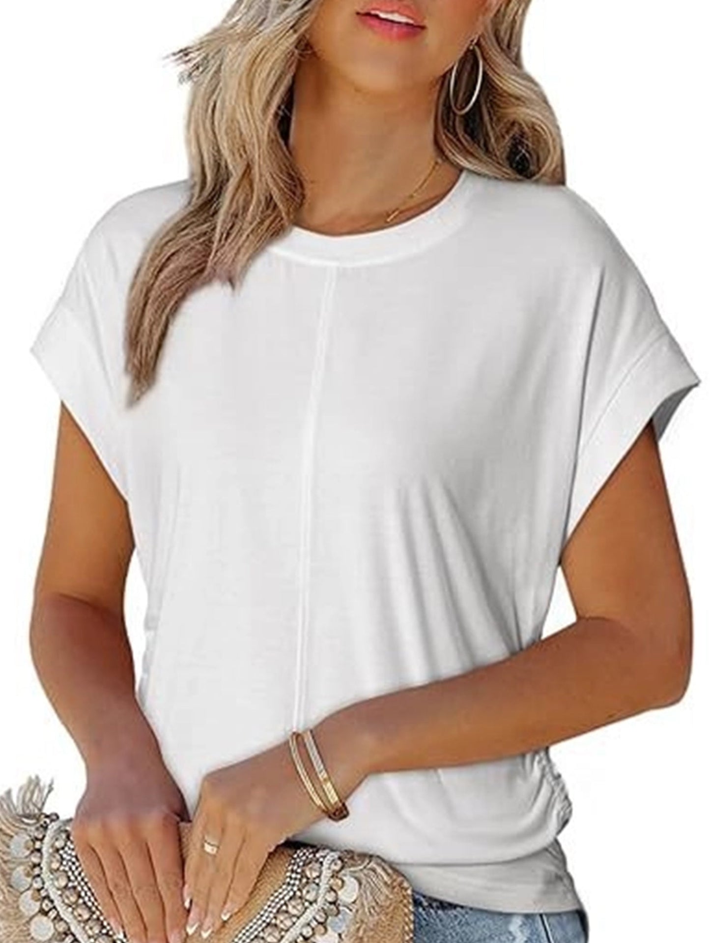Stylish side pleated shoulder short sleeve shirt