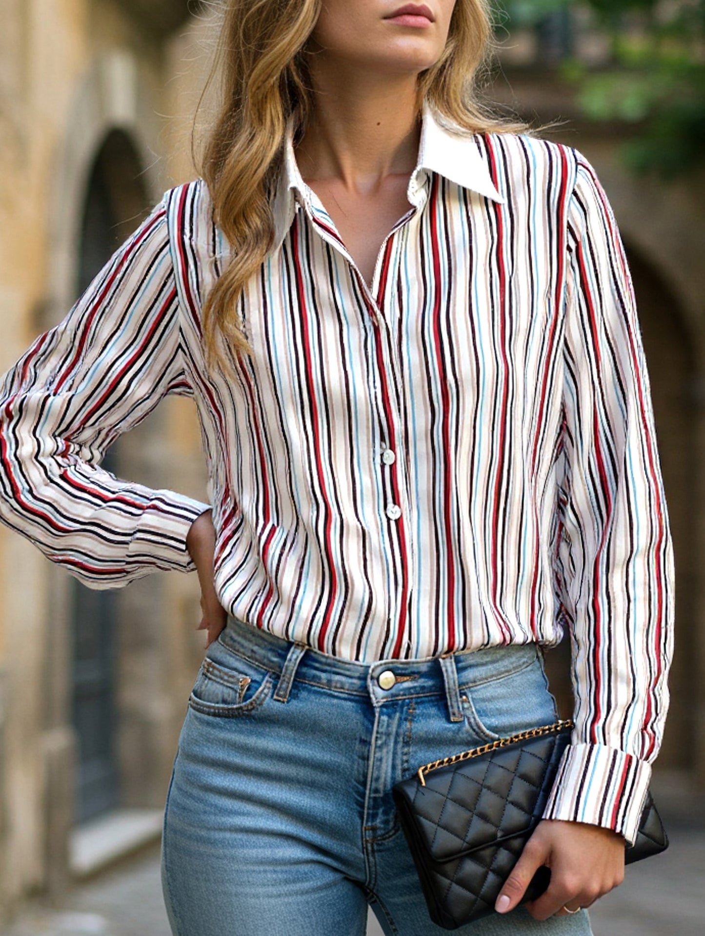 Plaid-collar shirt