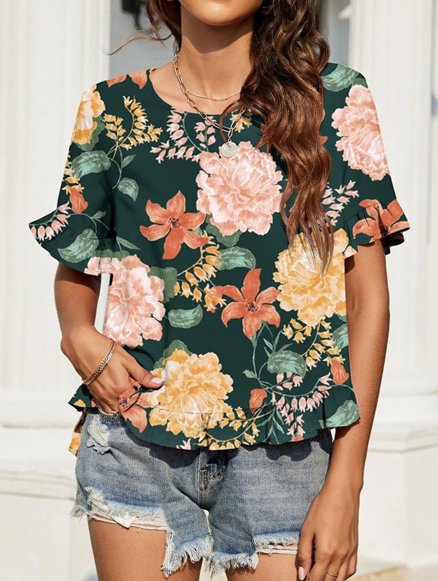 CREW NECK SHORT FRONT LONG BACK CASUAL LOOSE TOP