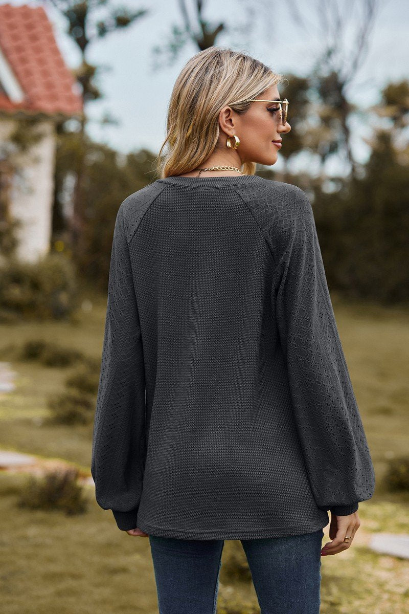 WOMEN V NECK LONG SLEEVE LOOSE FIT CASUAL TOP