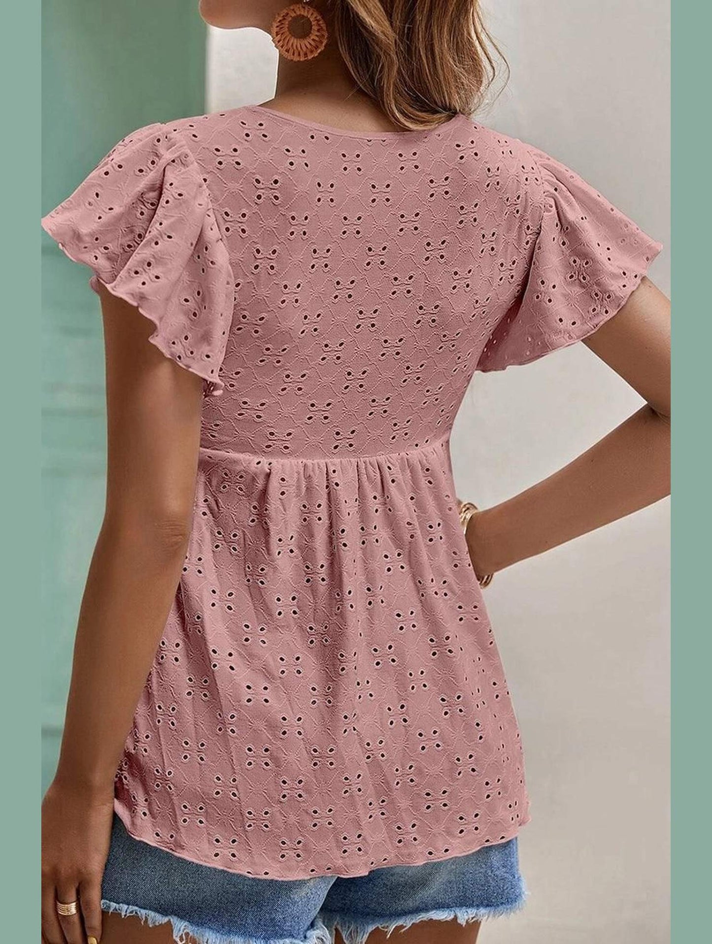 RUFFLED SLEEVE TIE NECK TUNIC TOP - Doublju