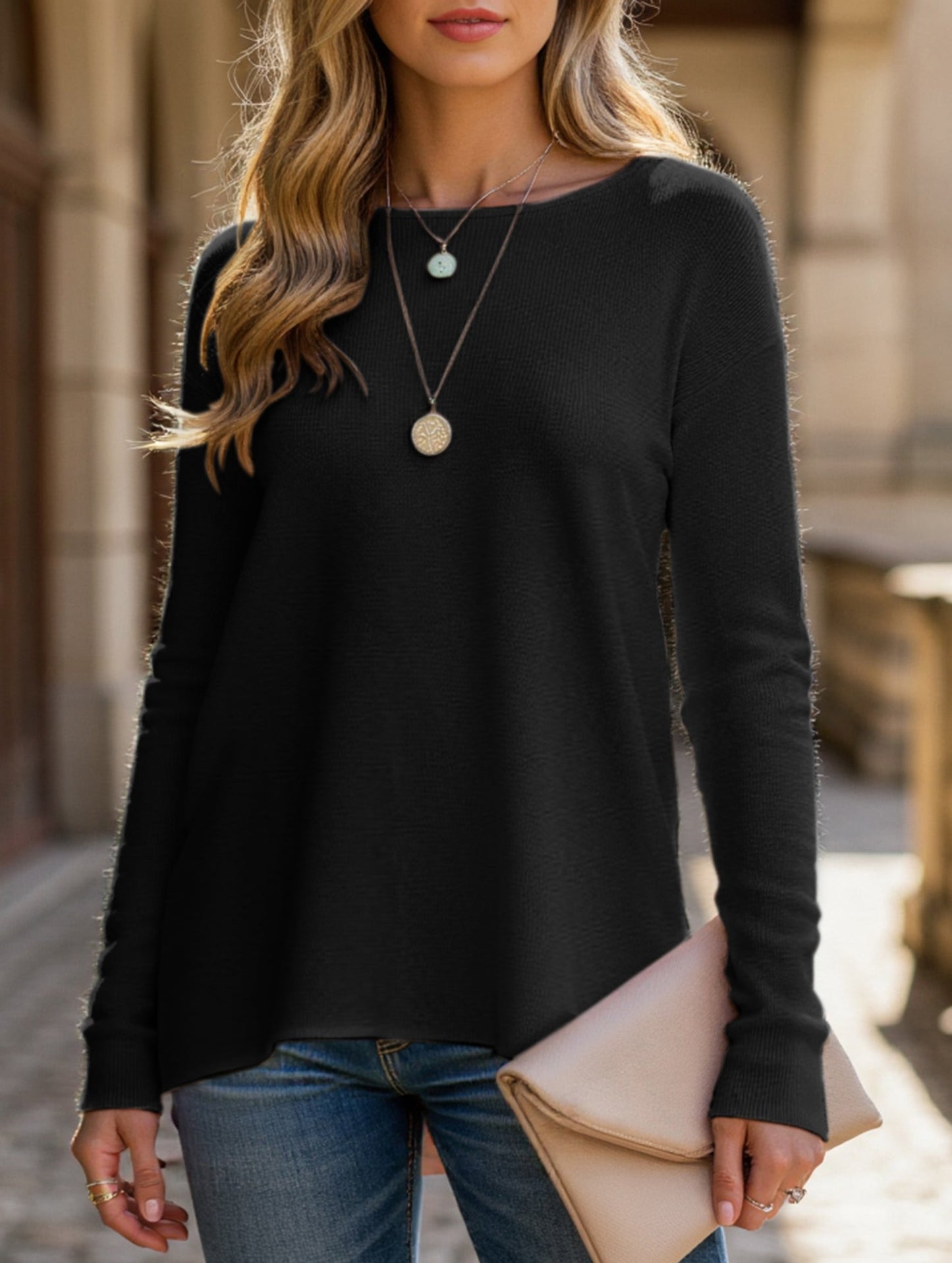 Loose Long-sleeved Knitted Top T-shirt