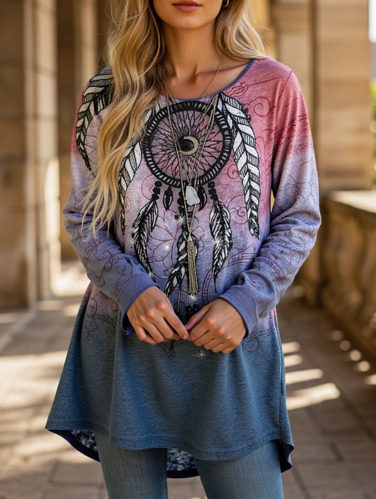 Round Neck 3D Printed Long Sleeve T-Shirt