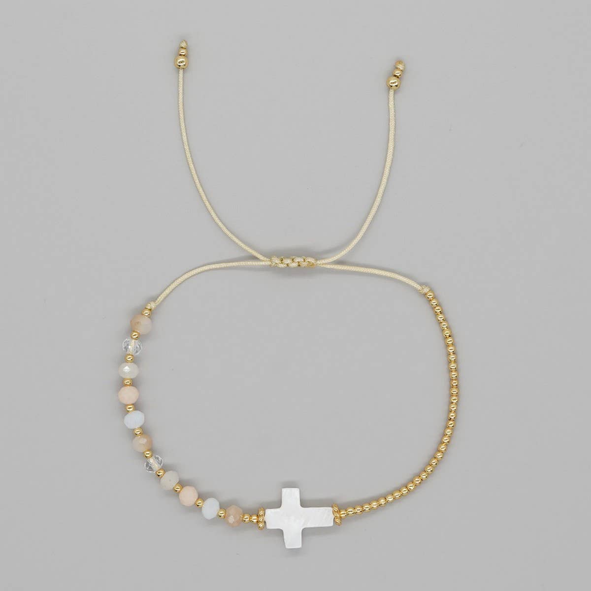 BOHEMIAN SHELL CROSS CRYSTAL COPPER BEAD BRACELET_CWAB4632