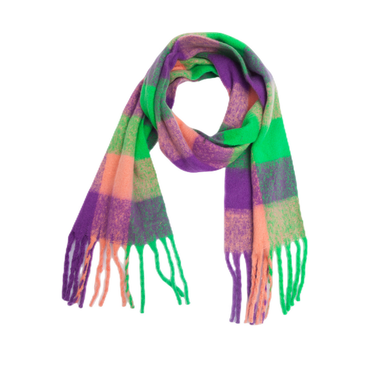 PLAID PATTERN FRINGE TRIM WINTER SCARF_CWASC2691