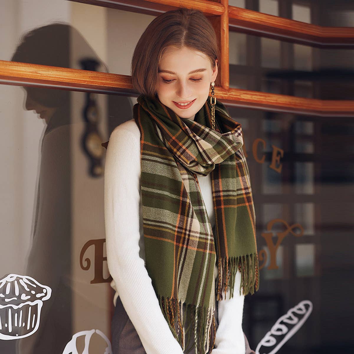 Plaid Winter Scarf for Women with Tassels, Warm_CWASC0186