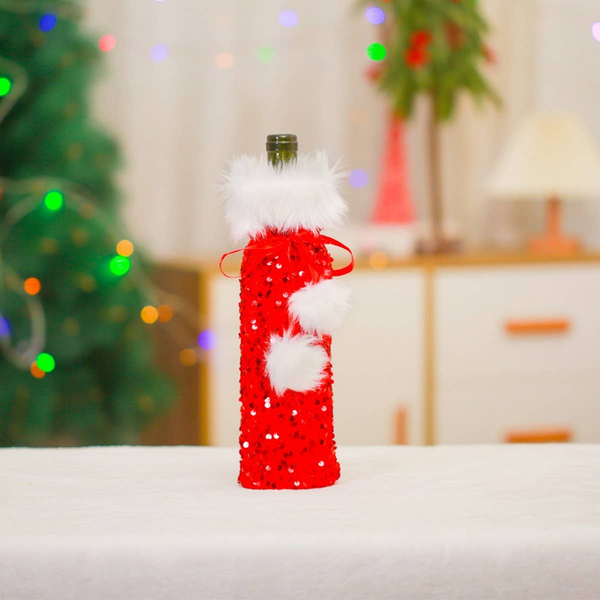 CWMM9415_CHRISTMAS PLUSH WINE BOTTLE COVER TABLE DECORATION