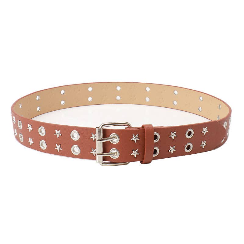 Punk double-row pin buckle denim belt