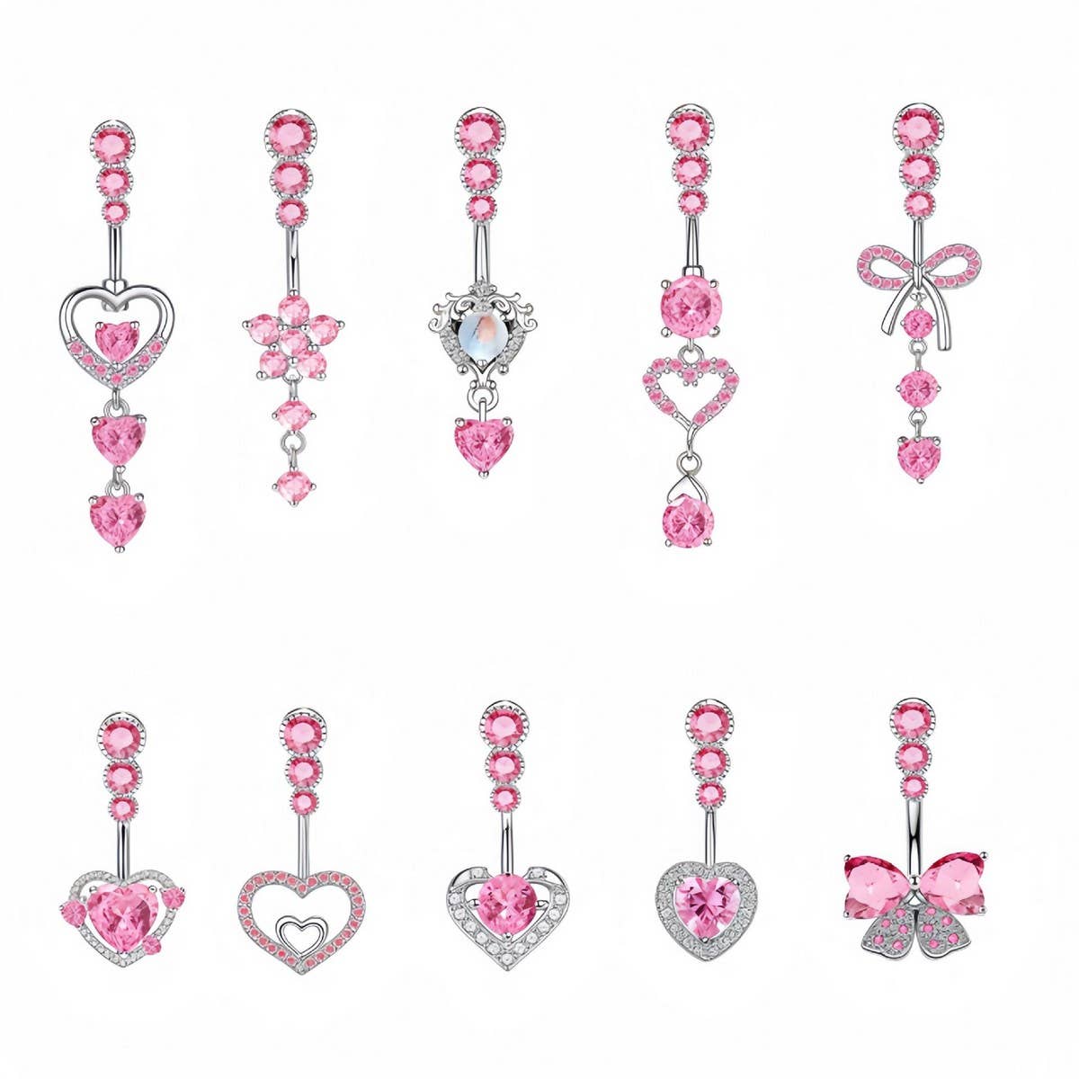 Butterfly CZ Belly Ring with Stainless Steel Bar_CWMM9250