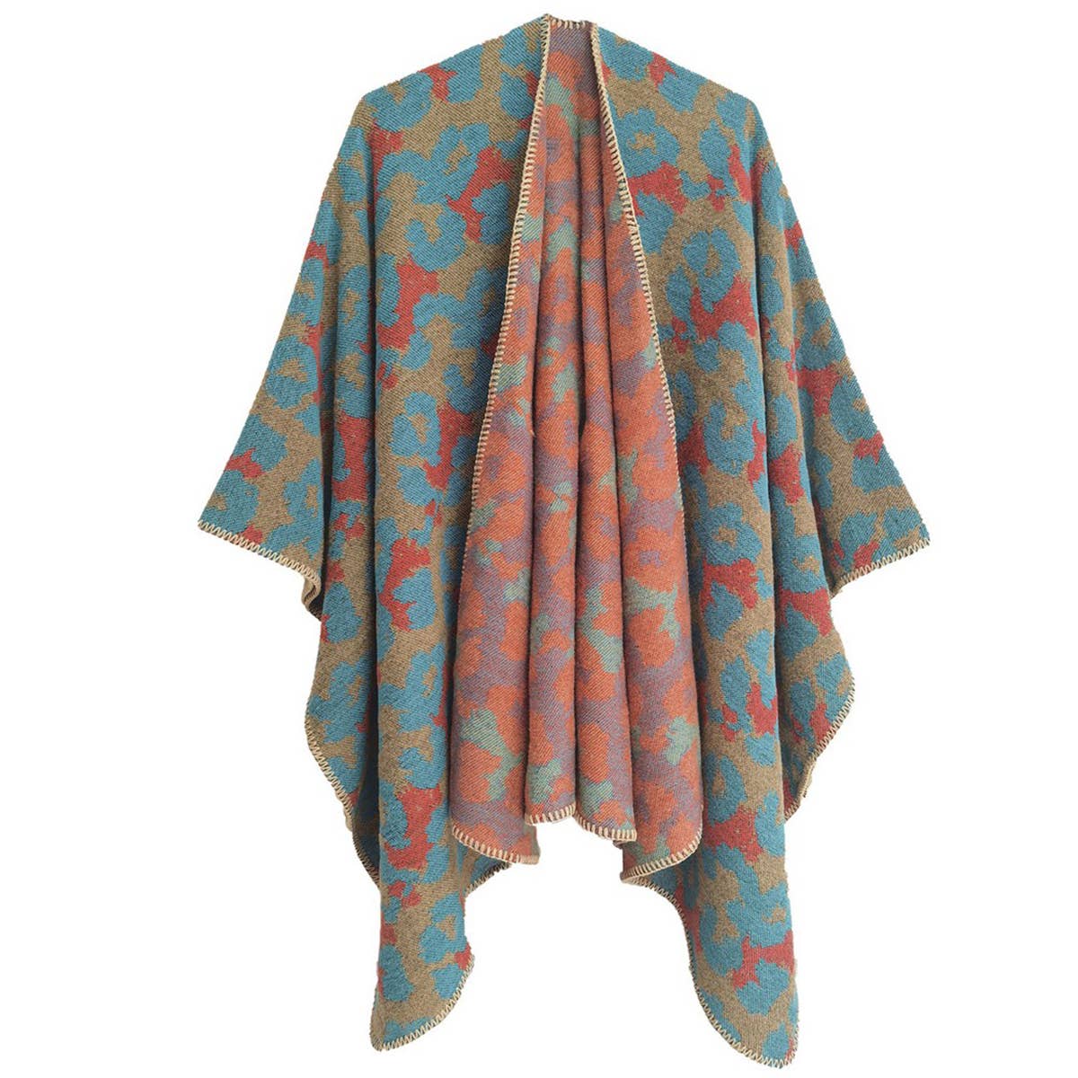 VINTAGE GRAIN PATTERN SPLIT CLOAK SHAWL