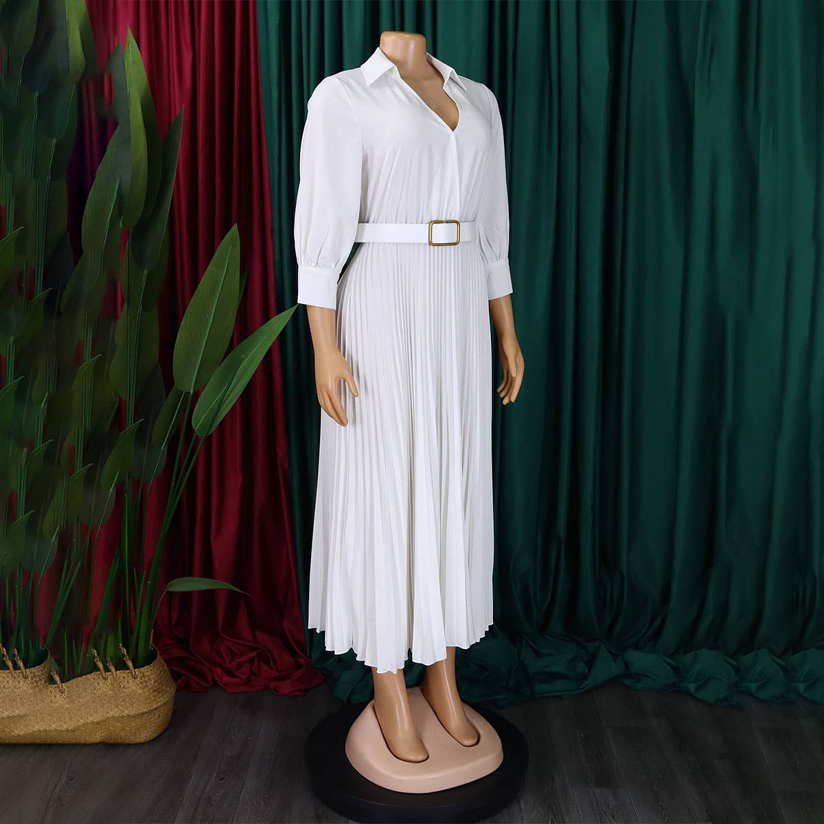 FASHION V-NECK SOLID COLOR PLUS SIZE DRESS_CWDMD3647