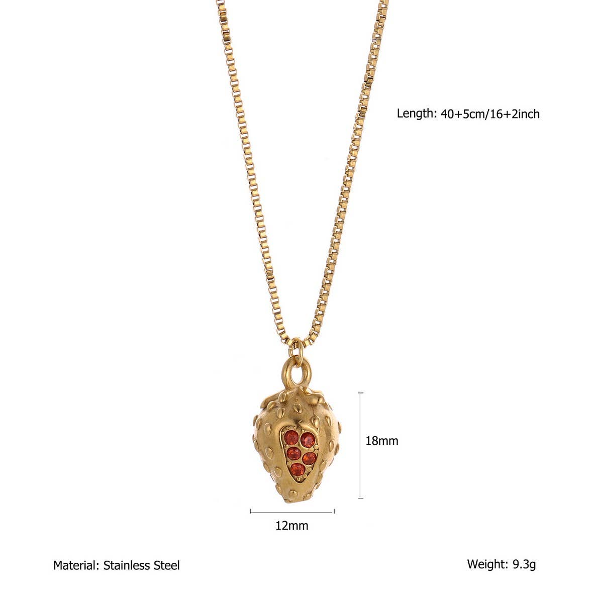 Enamel Heart Necklace with Strawberry Charm