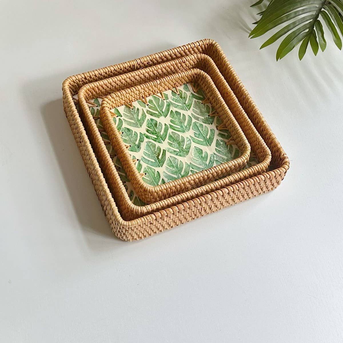 RATTAN COLORFUL SHELL FRUIT TRAY THREE-PIECE SET_CWMM4407