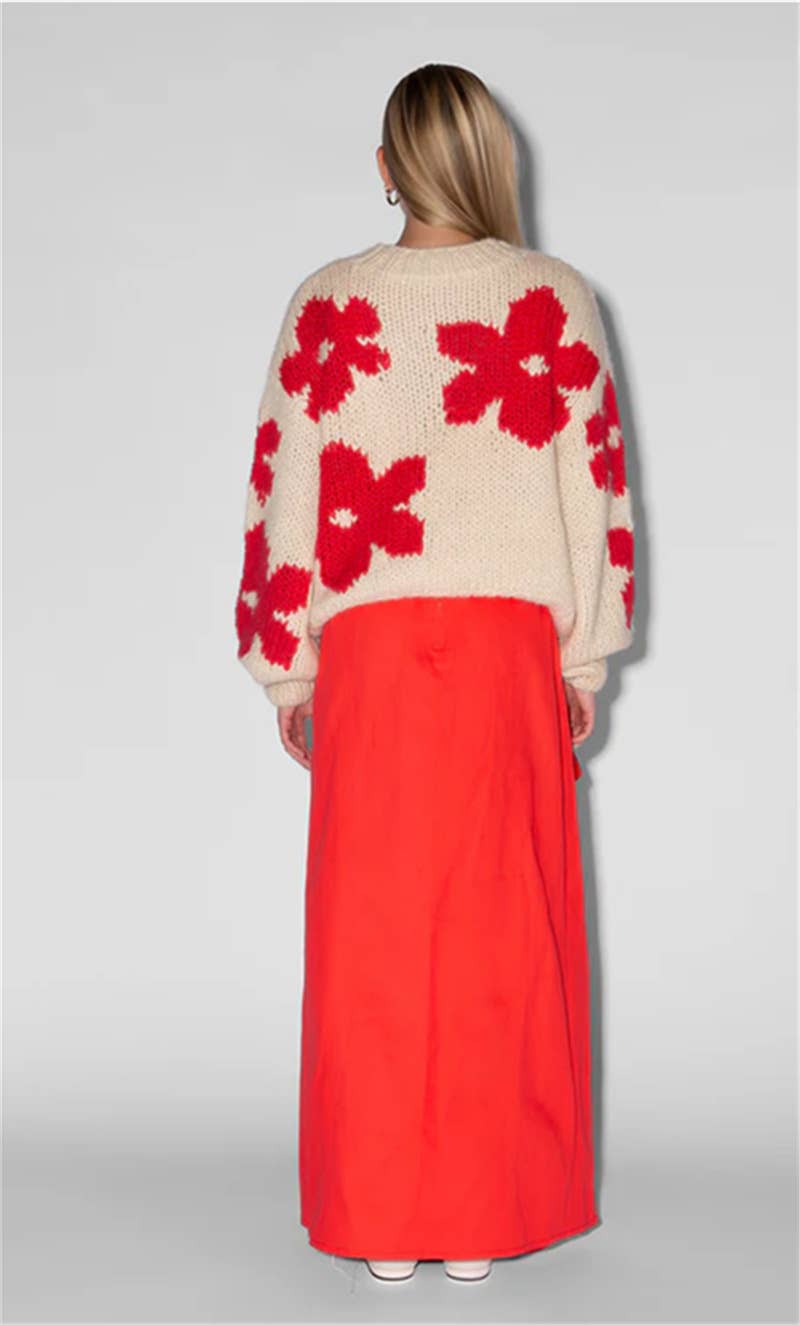 FLORAL PRINT TOP CREW NECK IN CONTRASTING COLORS