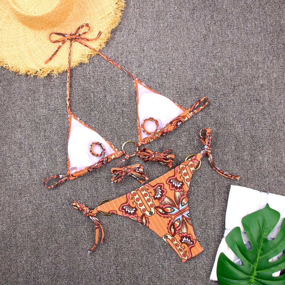 Metal Ring Bikini Set - Sexy Tie Side Swimsuit