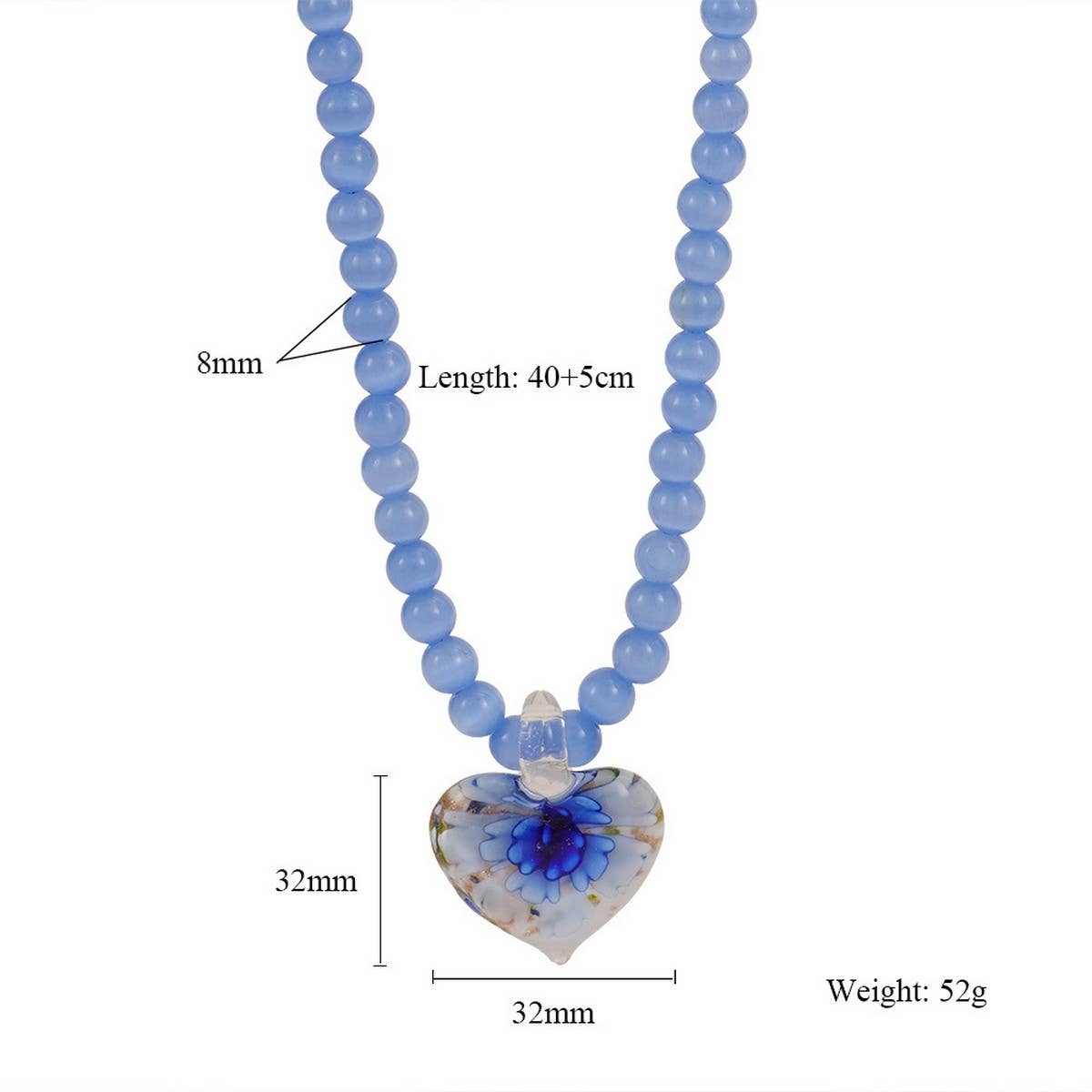 Cat?™s Eye Glass Heart Flower Pendant Necklace_CWMM7536
