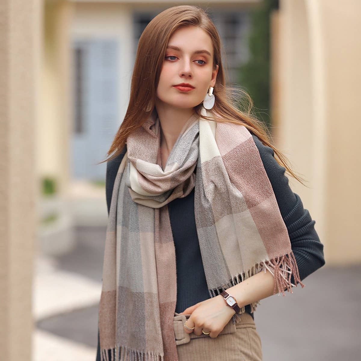 WINTER THICK WARM SHAWL KNIT LARGE PLAID SCARF