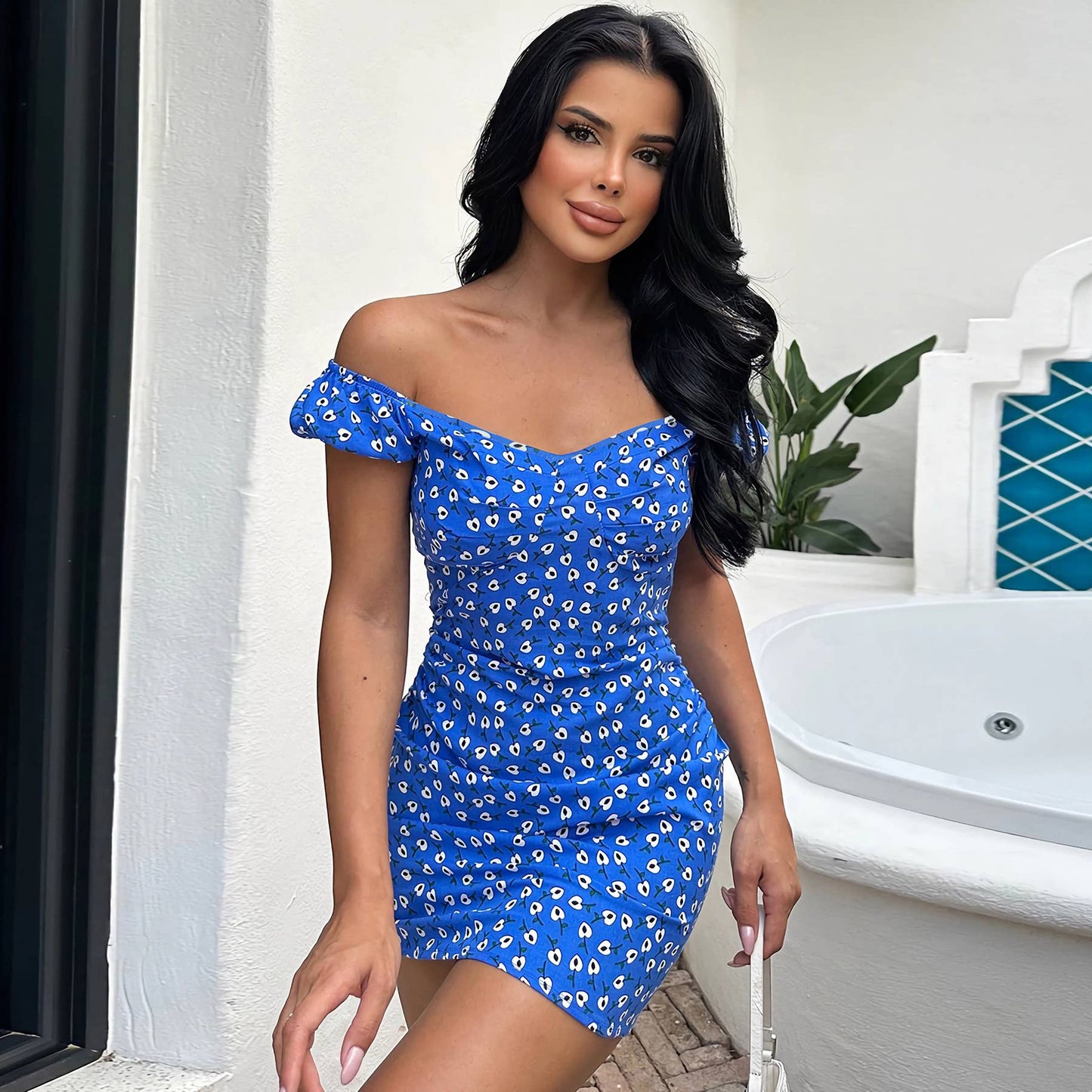 Floral V-neck Slim Fit Bodycon Mini Dress