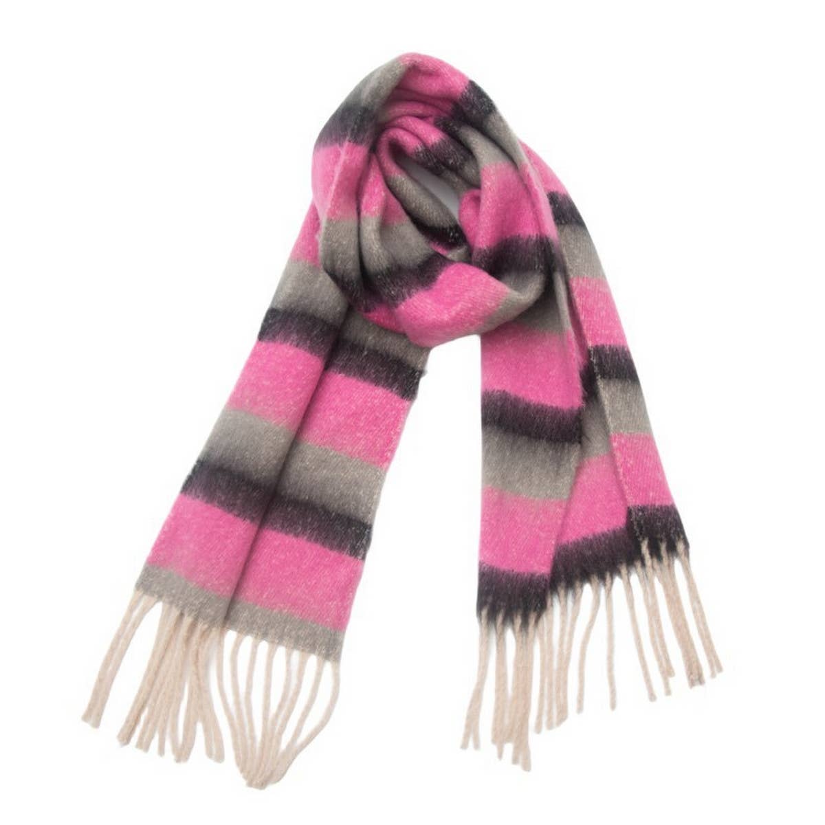 Chunky Fringe Stripe Scarf ? Winter Yarn Wrap
