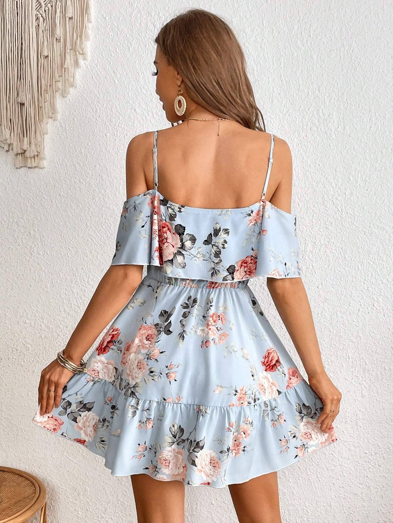 FLORAL WAISTLINE DRESS WITH RUFFLES