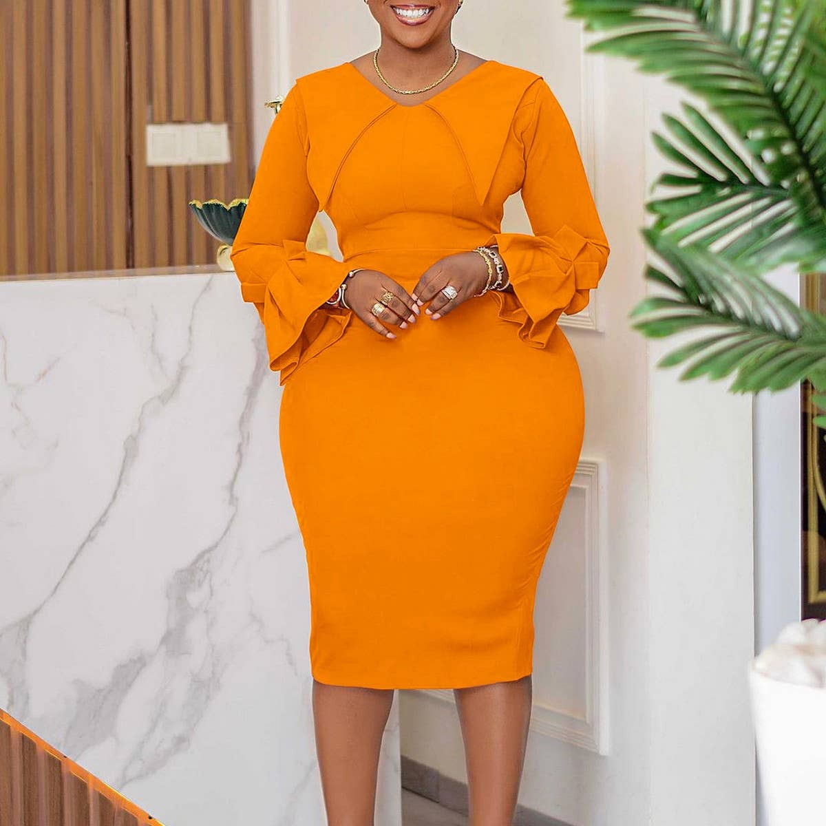 FASHIONABLE AND ELEGANT HIP PENCIL SKIRT DRESS_CWDMD3668