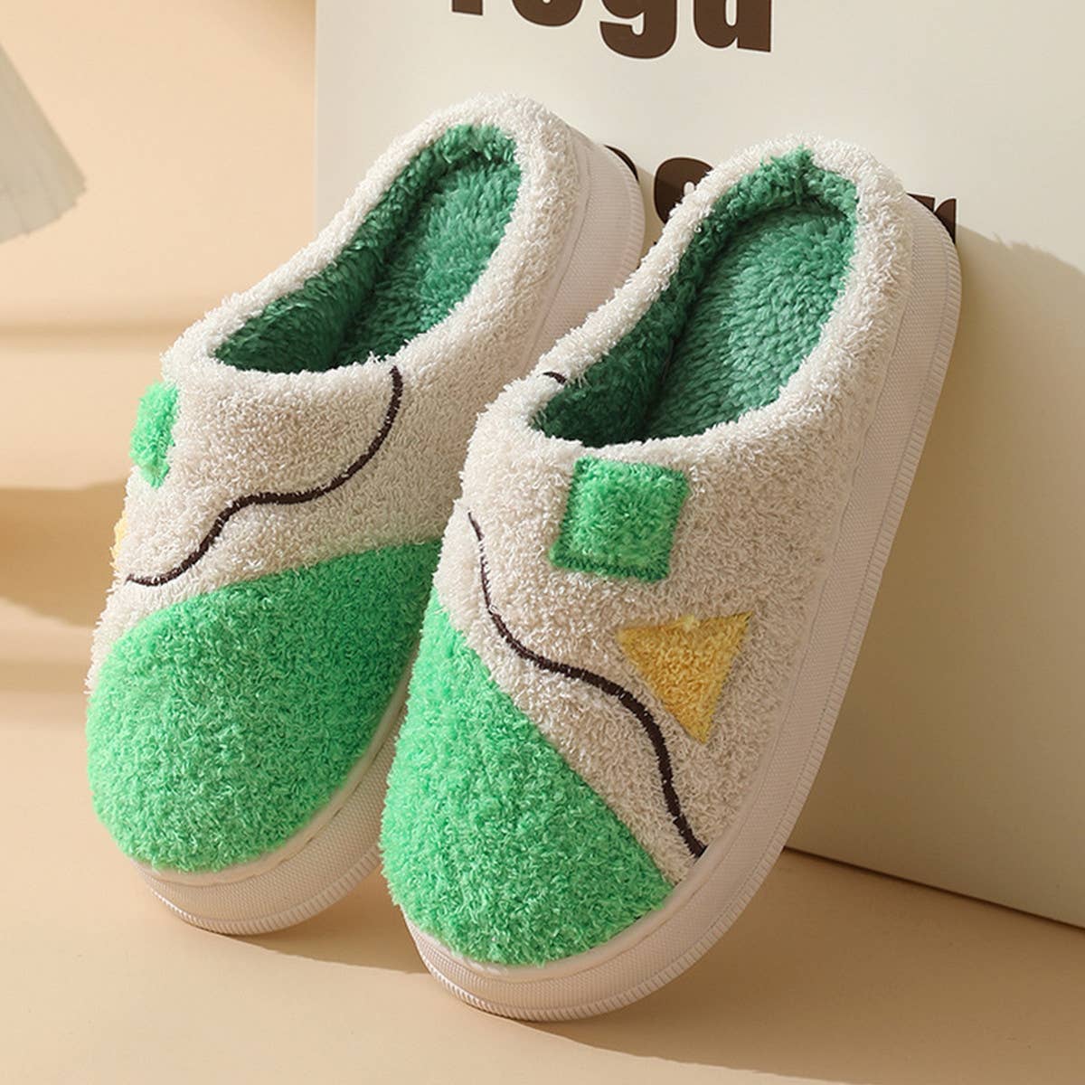 LEISURE NON-SLIP SPLICING COTTON SLIPPERS