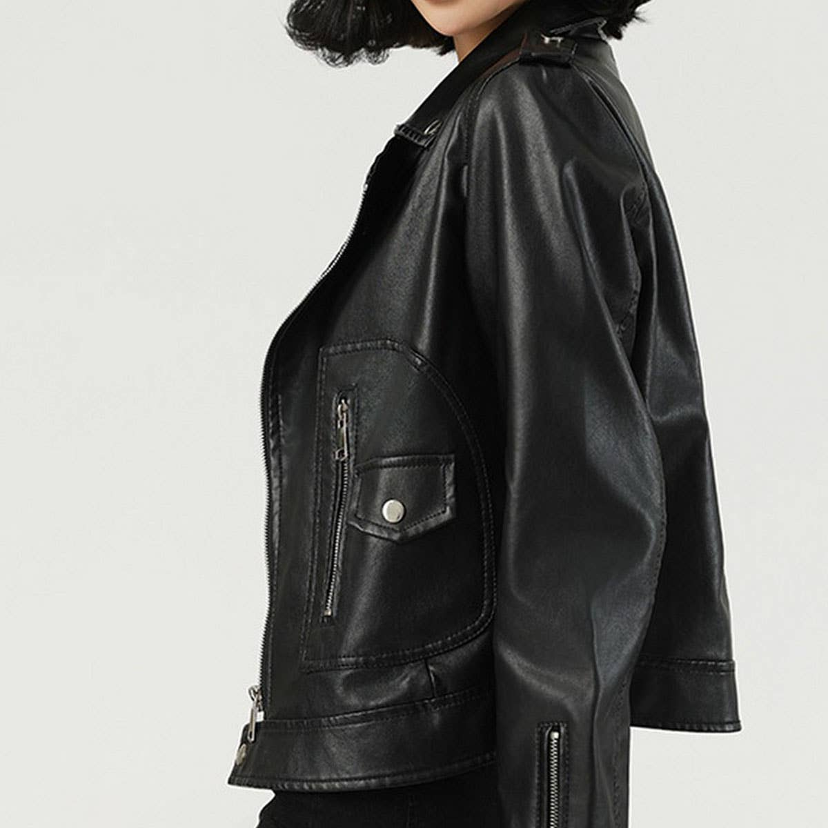 Spring Crop PU Biker Jacket??œSlim Fit Leather Coat_CWMM9019