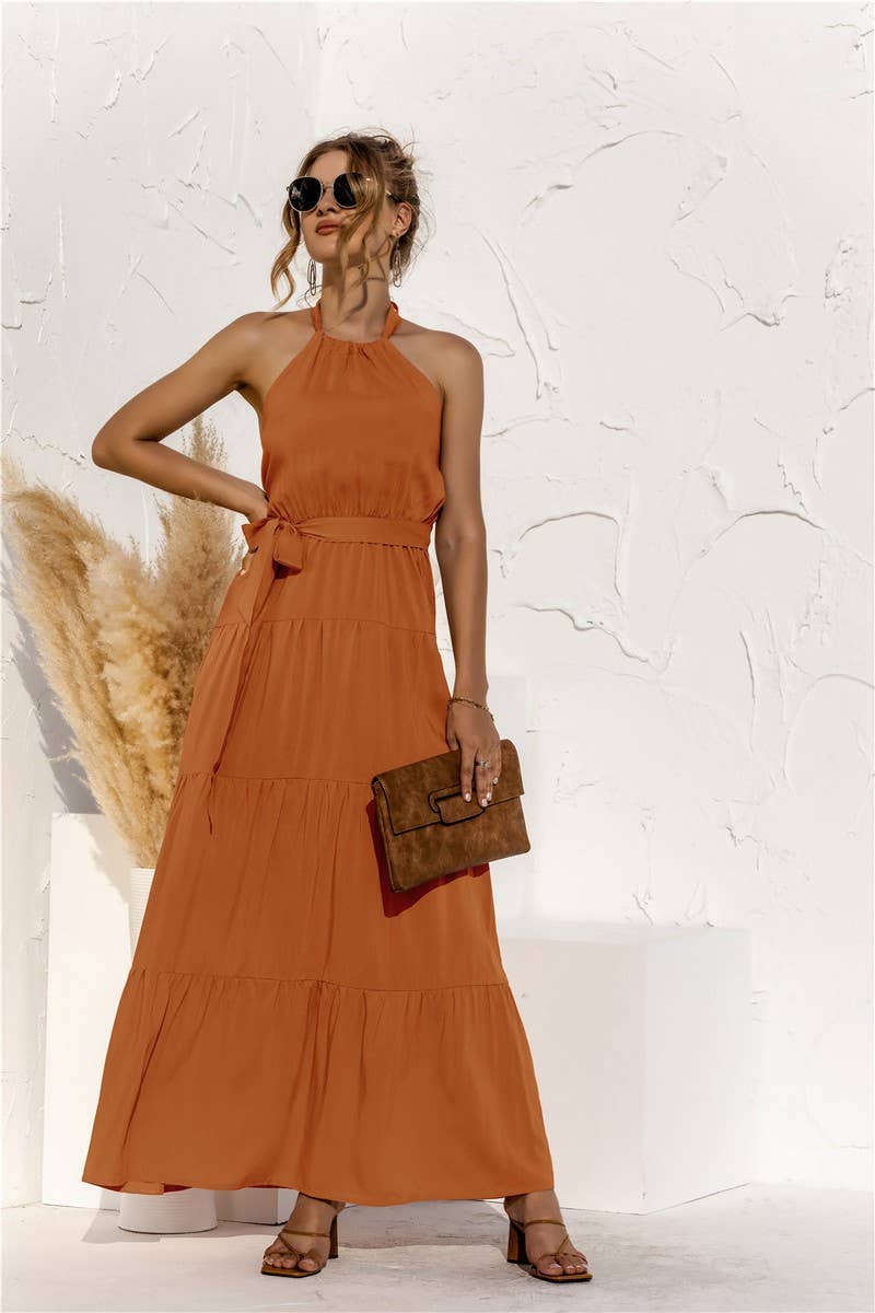 CWDMD4828_SUMMER HALTER NECK STRAPPY BACKLESS DRESS