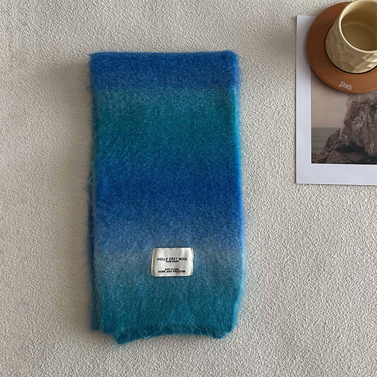 Unique Gradient Wool Blend Knit Scarf for Winter