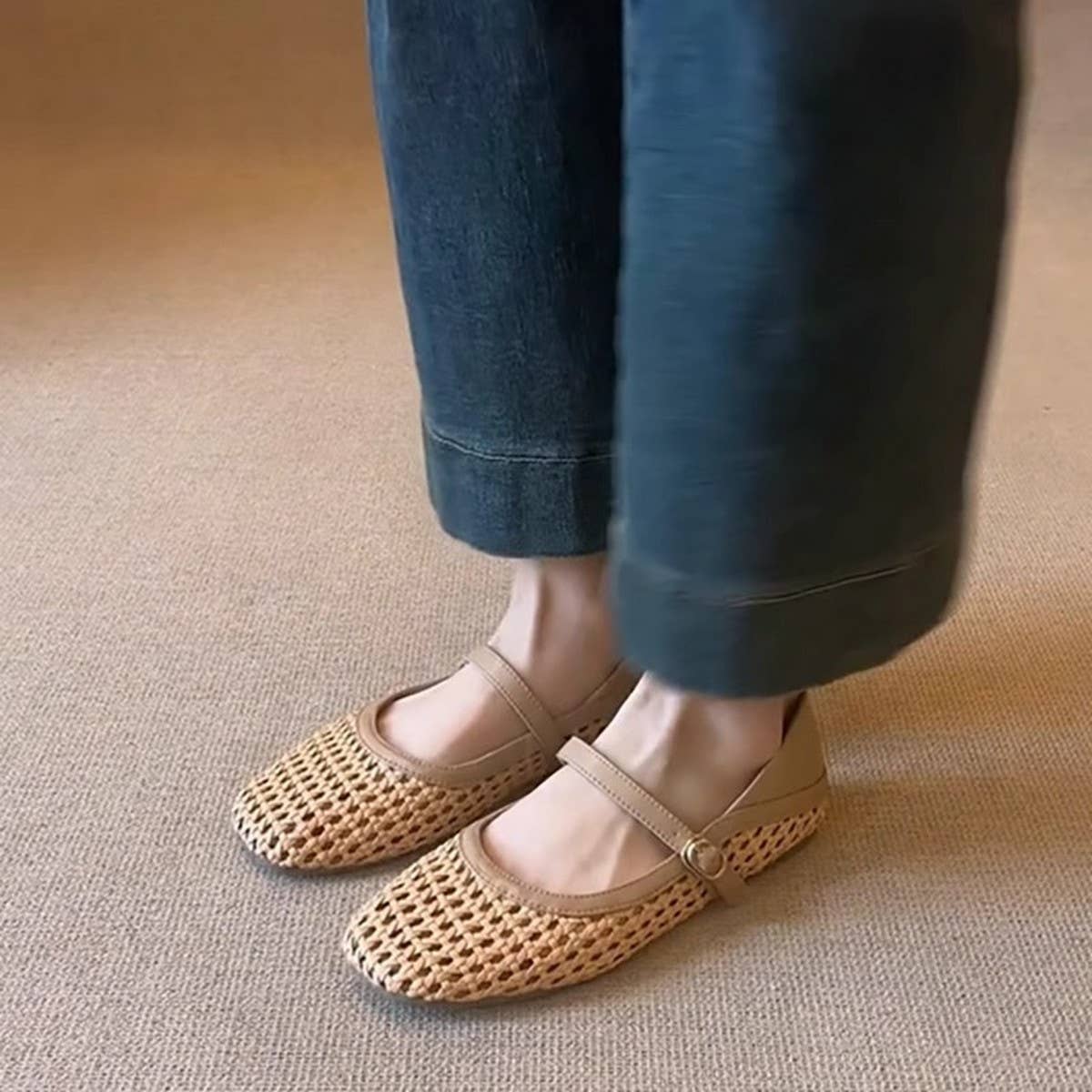 Soft Leather Woven Mary Jane Flat Sandals_CWSHF0153