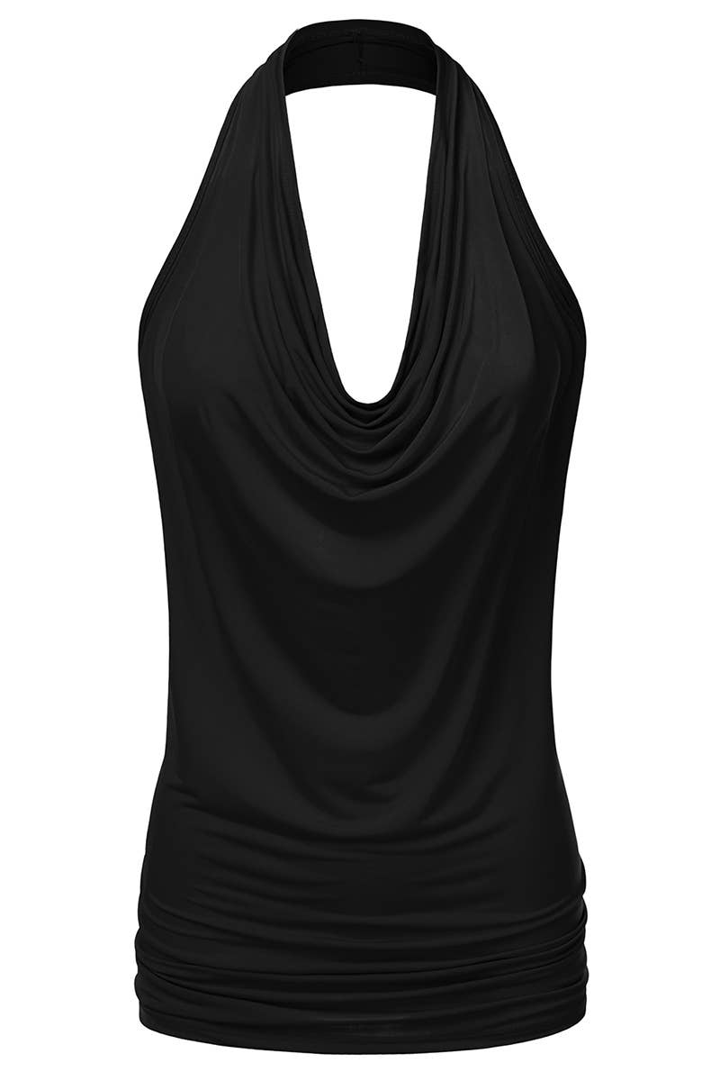 AWTHT028-P_Halter Neck Draped Front Open Back Top