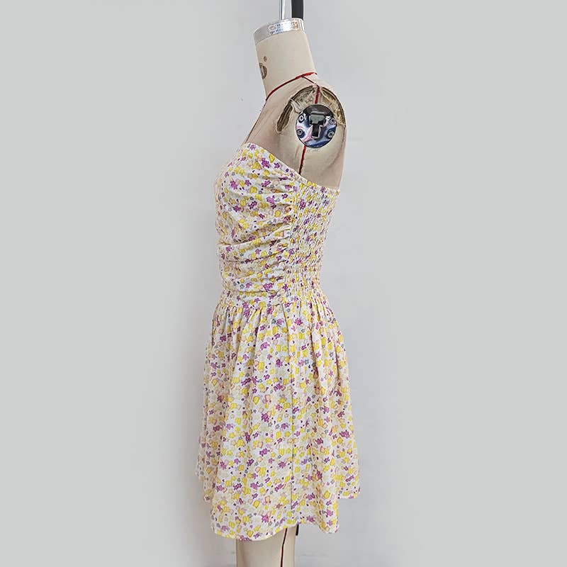 Floral Print Strapless Sleeveless A-Line Dress