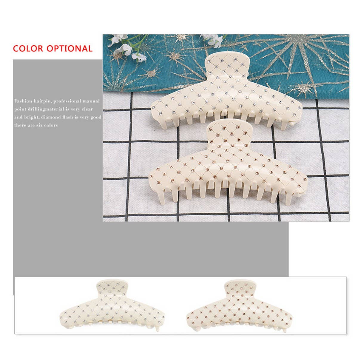 Mesh Rhinestone Hair Claw, Large Shark Clip