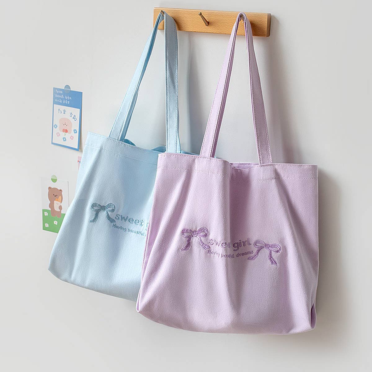 Macaron Color Embroidered Canvas Tote for Students_CWAB5627