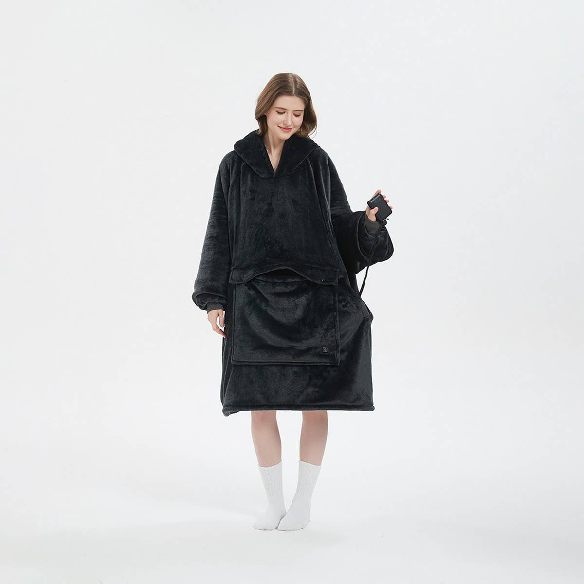 USB Heated Hoodie Blanket Double-Layer Flannel
