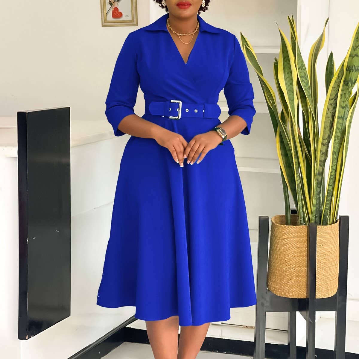 FASHIONABLE AND ELEGANT SOLID COLOR PLUS SIZEDRESS_CWDMD3659
