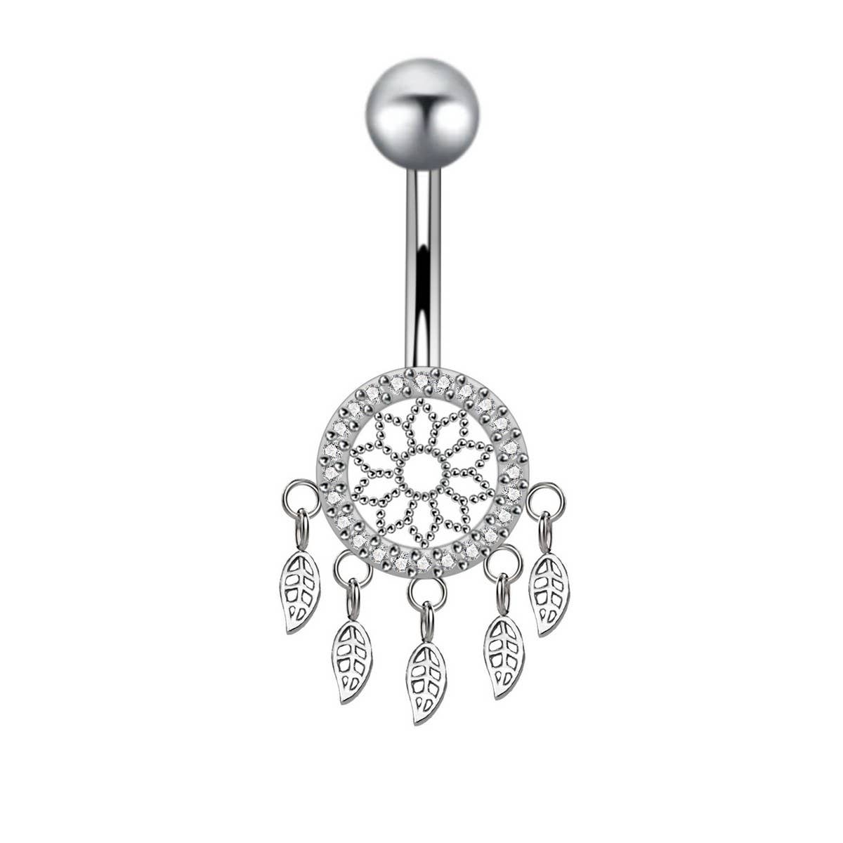 Leaf Mesh CZ Navel Ring Stainless Steel Jewelry