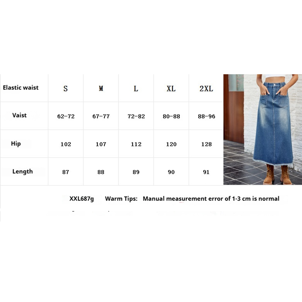 Women?™s Washed Denim Midi Skirt with Raw Hem_CWJSK0199