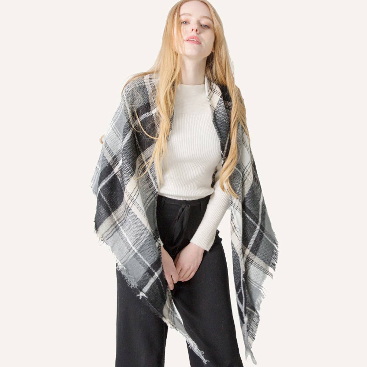 Rainbow Plaid Scarf ??Triangle Winter Shawl_CWASC0116