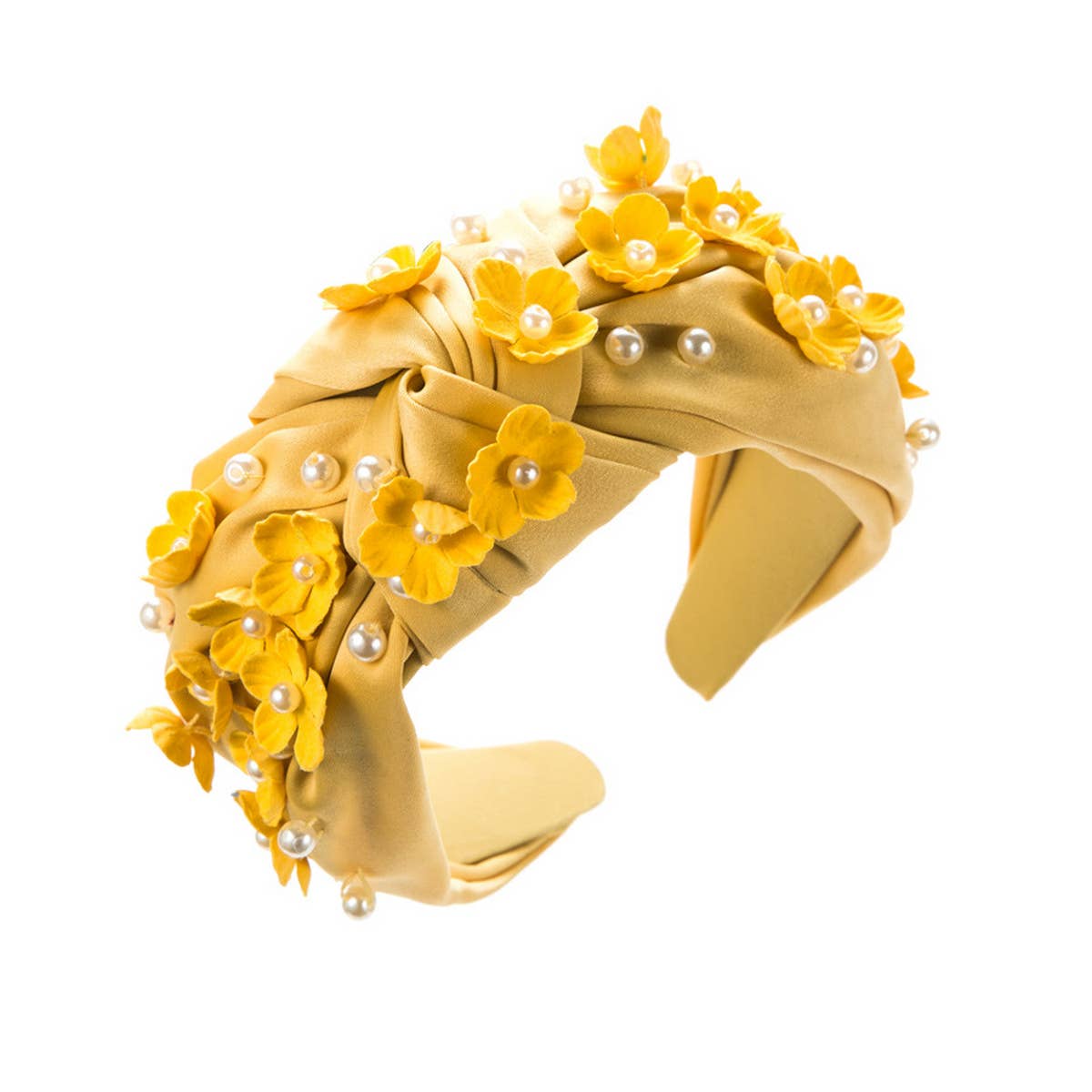 SOLID COLOR FLOWER PEARL KNOTTED HEADBAND_CWAHA1979
