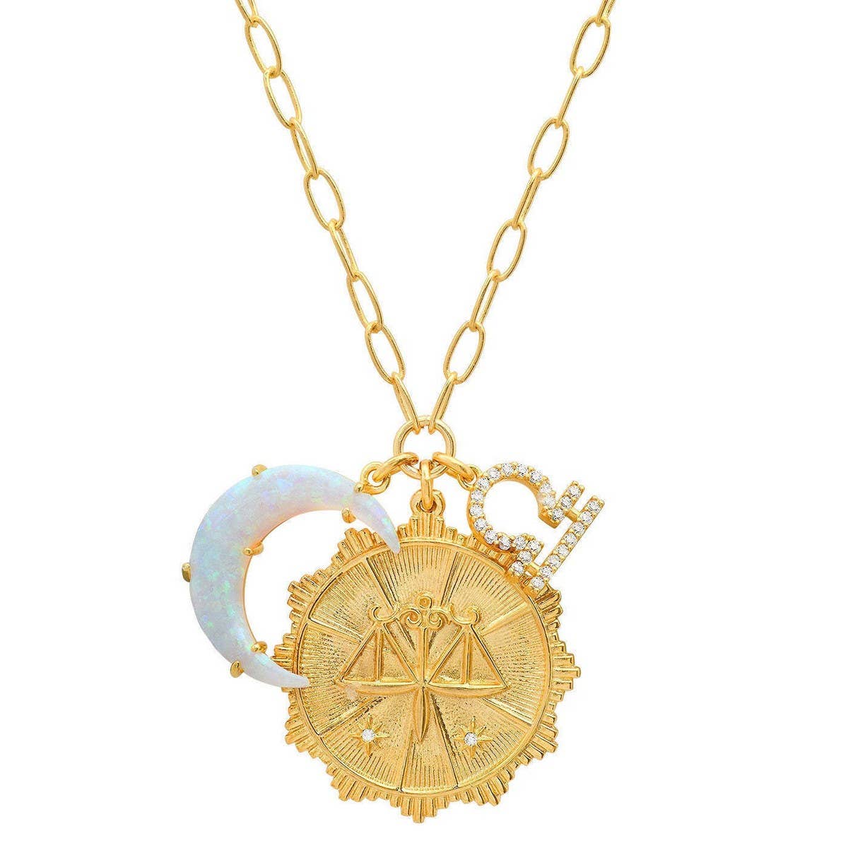 MICRO-PAVED ZIRCONIA ZODIAC RUNE PENDANT NECKLACE