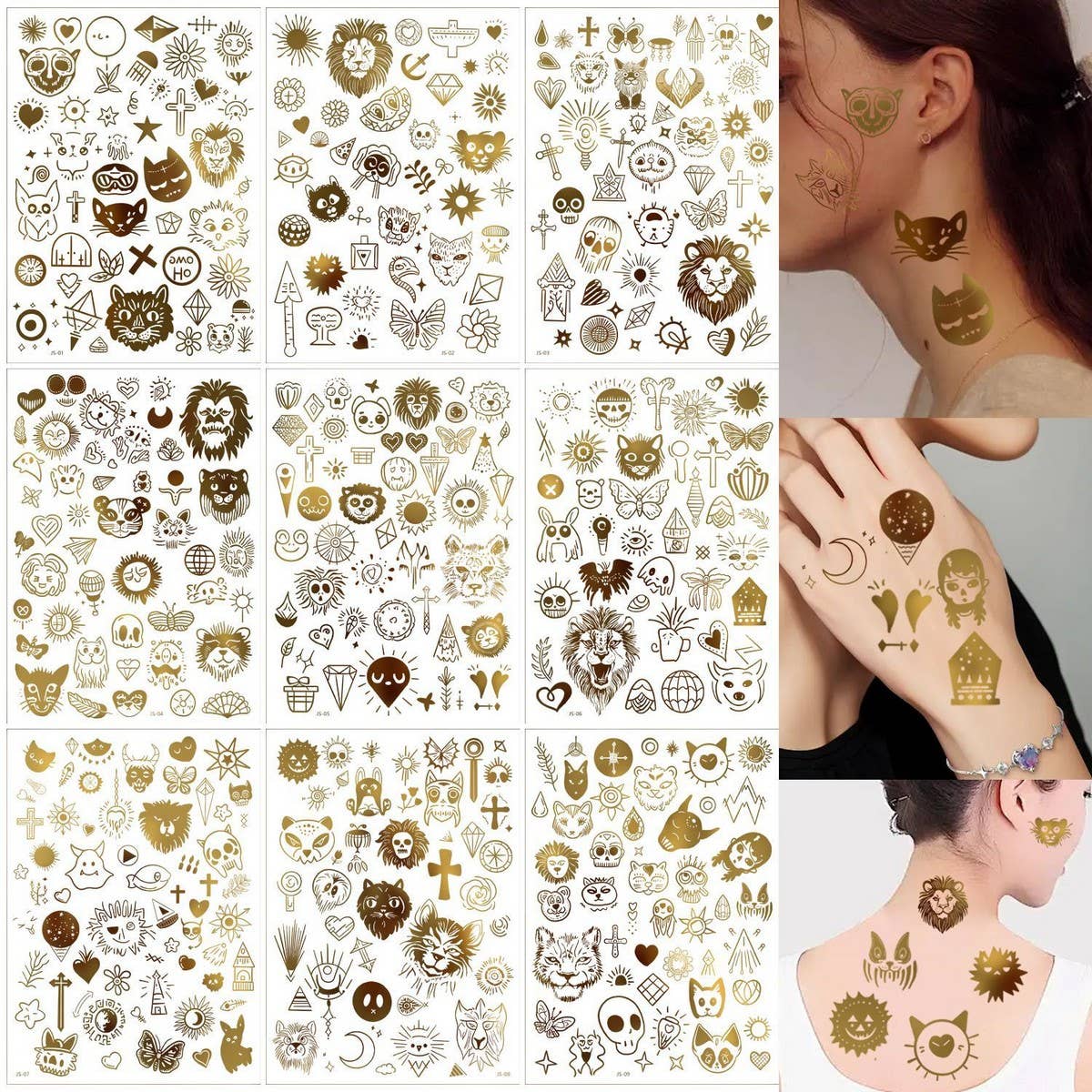 Metallic Boho Moon Tattoos ? Gold Foil Stickers