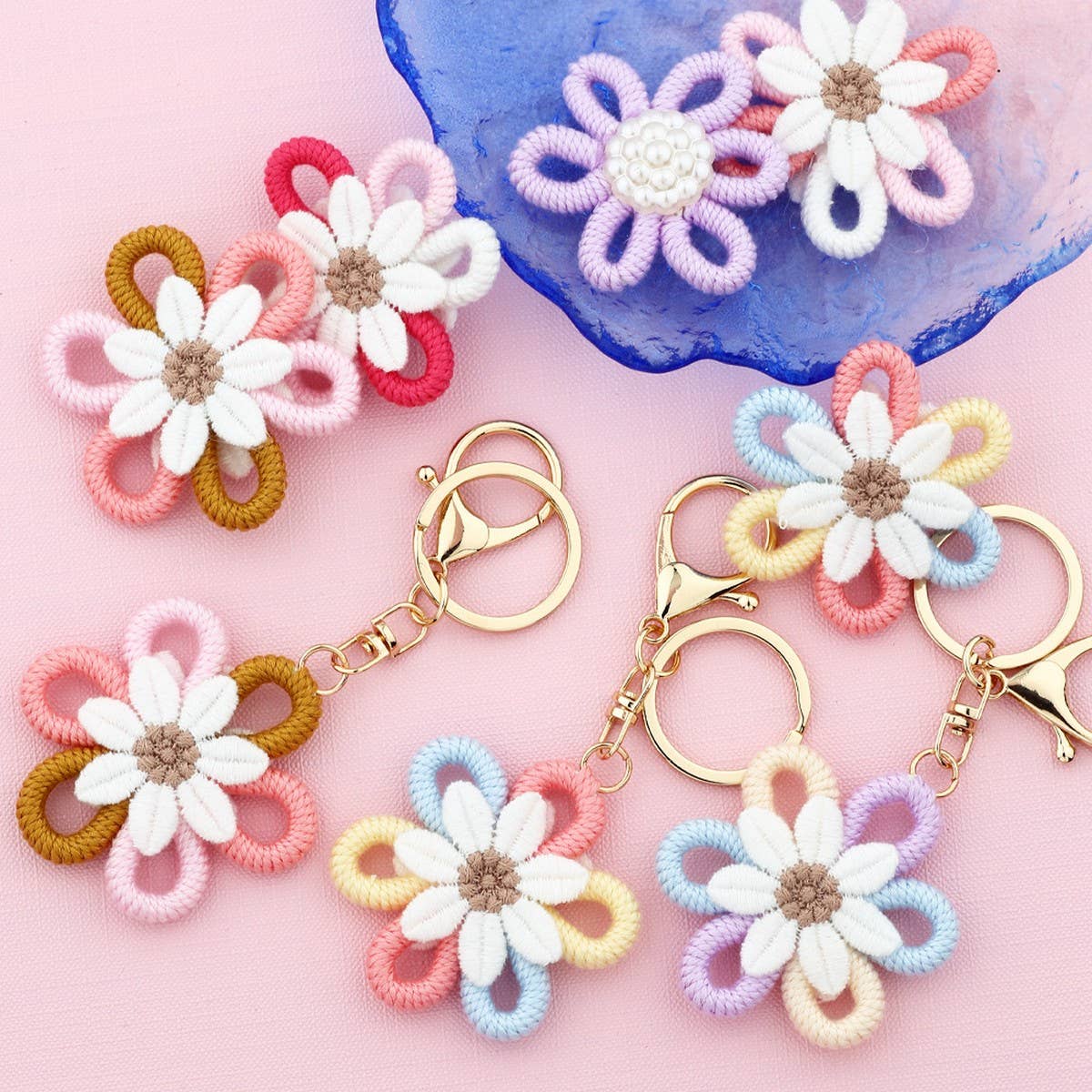 Daisy Woven Pendant Yarn Sunflower Keychain_CWAB5010