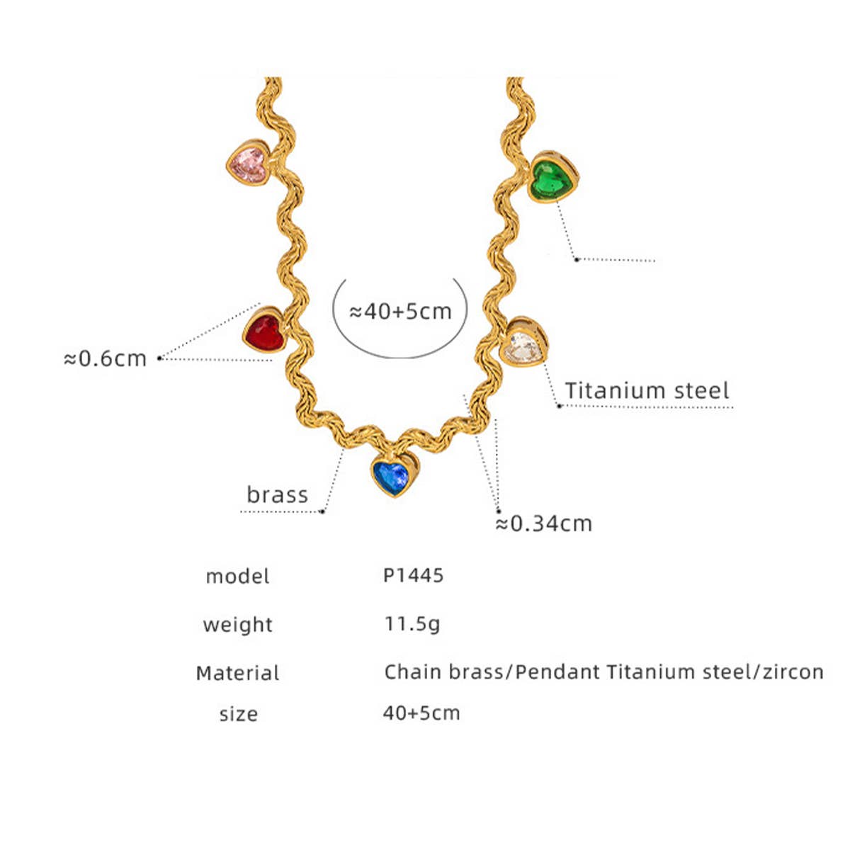 COLORED ZIRCON HEART SHAPED NECKLACE