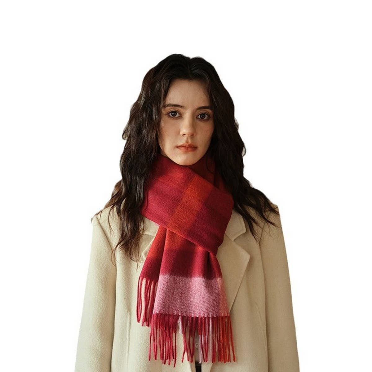 100% Wool Plaid Scarf – Soft Reversible Wrap_CWASC2348