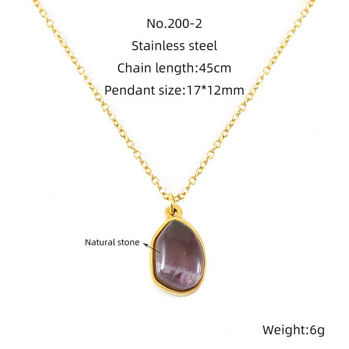 Irregular natural stone titanium steel clavicle chain