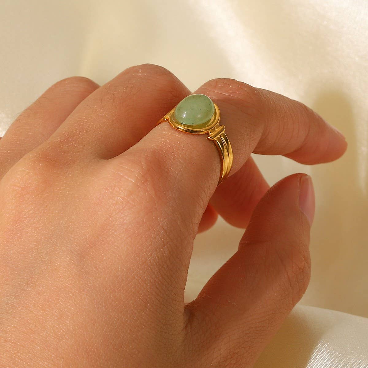INLAID NATURALSTONE STAINLESS STEEL OPEN RINGS