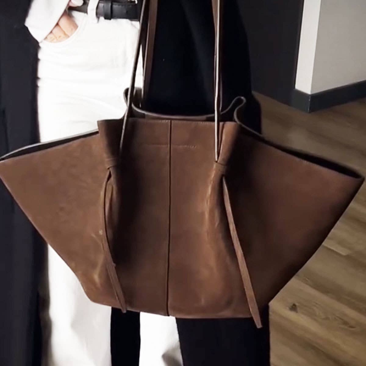Vintage Suede Shoulder Tote Bag, Minimal Style_CWAB5395